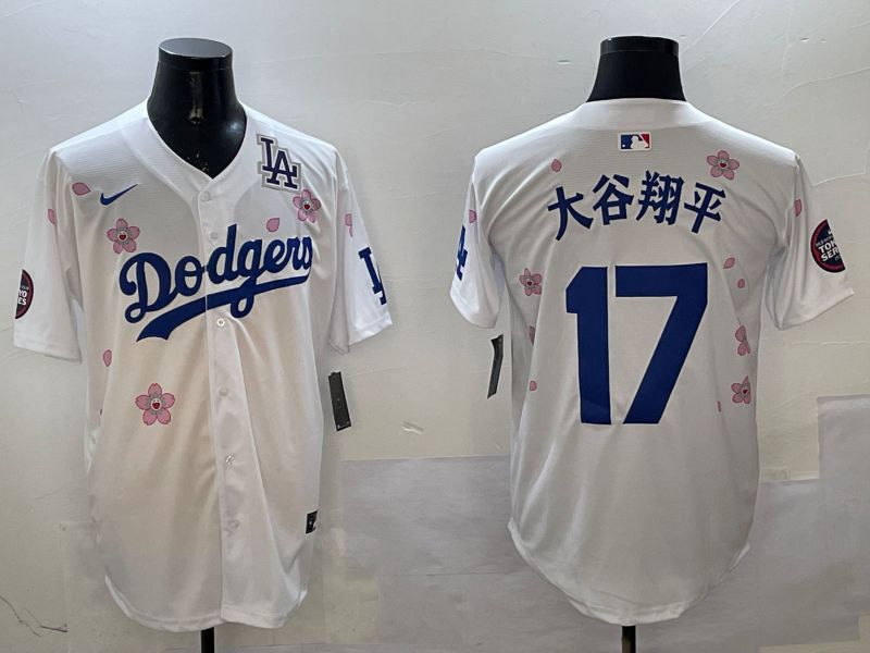 Men Los Angeles Dodgers #17 Ohtani White Sakura Edition 2025 Nike MLB Jersey style 3207->los angeles dodgers->MLB Jersey